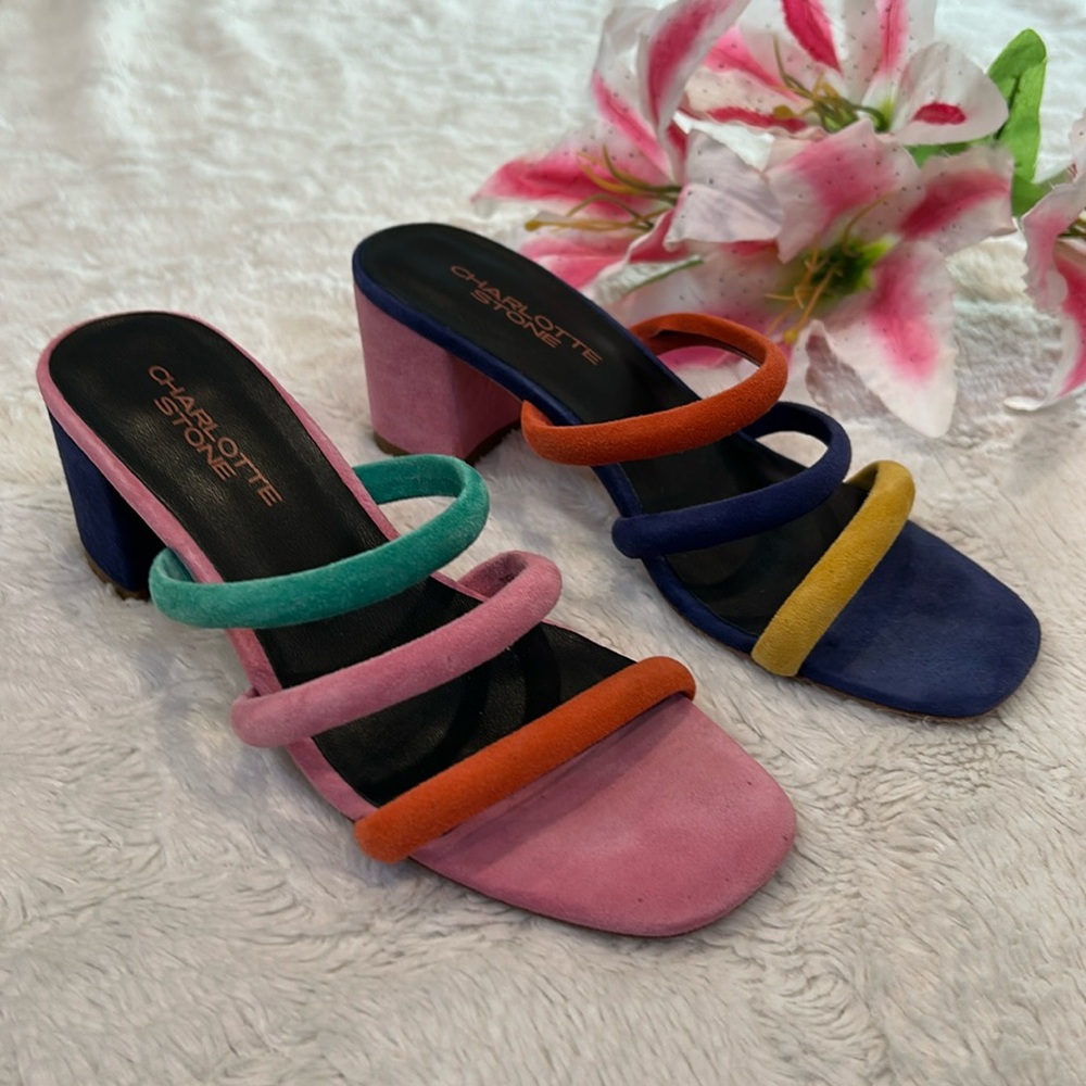 Charlotte Stone ‘Belle’ in Norris - Suede Multicolor Strap Color Block Heels